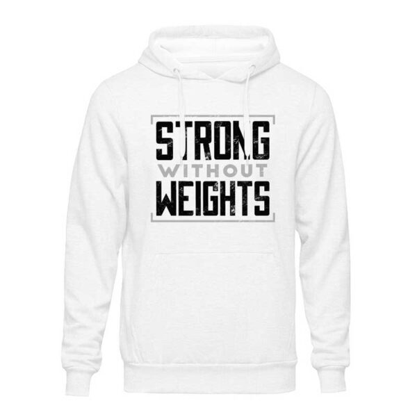 λευκό φούτερ κουκούλα με στάμπα strong without weights front