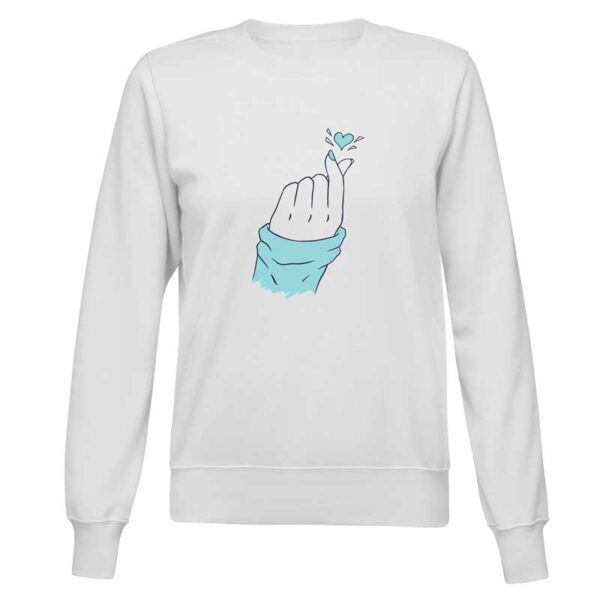 γυναικείο λευκό φούτερ με στάμπα χέρι καρδιά μπροστά 01