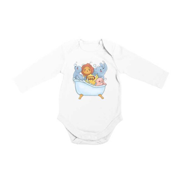 λευκό παιδικό μακρυμάνικο φορμάκι με στάμπα animals in bathtab