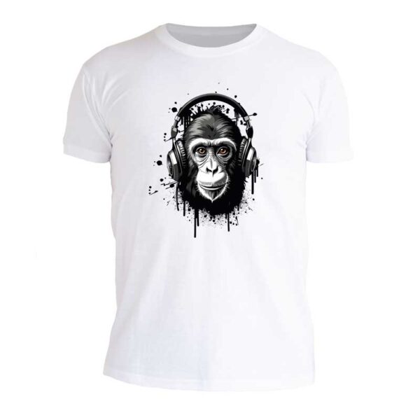 ανδρικό λευκό t-shirt με στάμπα gorilla headphones μπροστά
